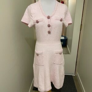 Self-Portrait Pale Pink Textured Knit Midi Dress with Decorative Buttons